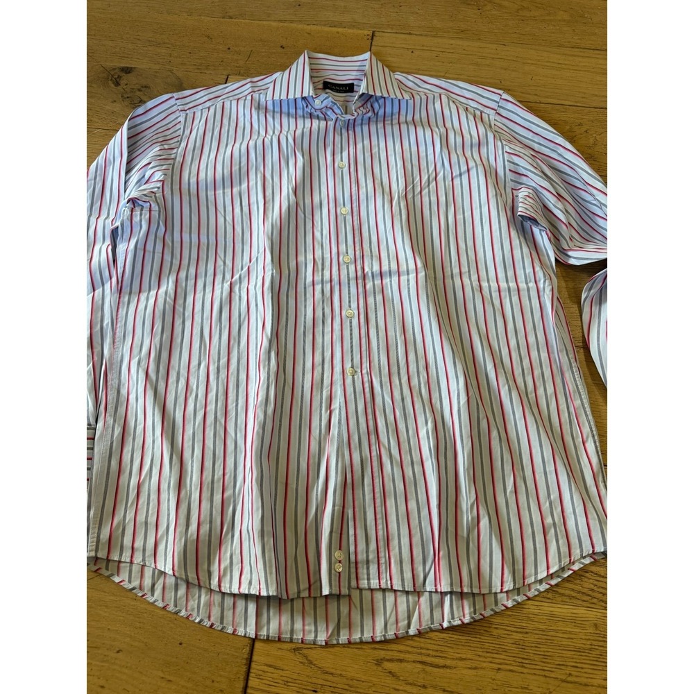 Canali Men's Dress Shirt Striped Long Sleeve Button Up Italy Size 43/17‎ (1065) - Picture 2 of 8